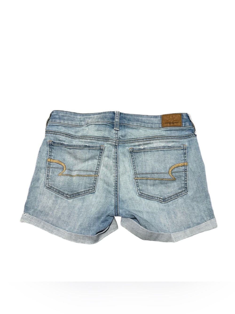 American Eagle Jean Shorts Women's 4 Light Wash Denim Medium Rise Cuffed Stretch